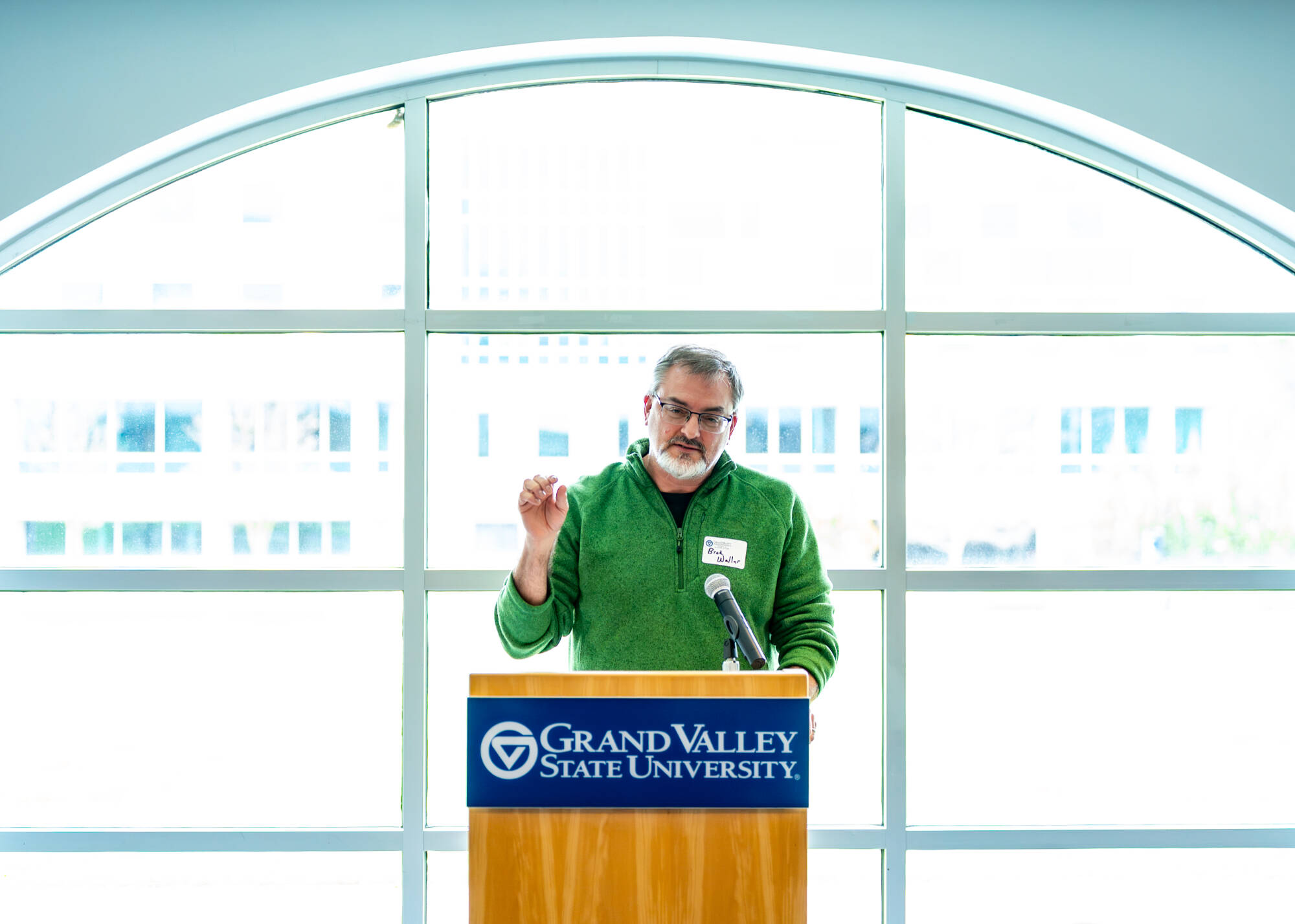 Background with windows and podium